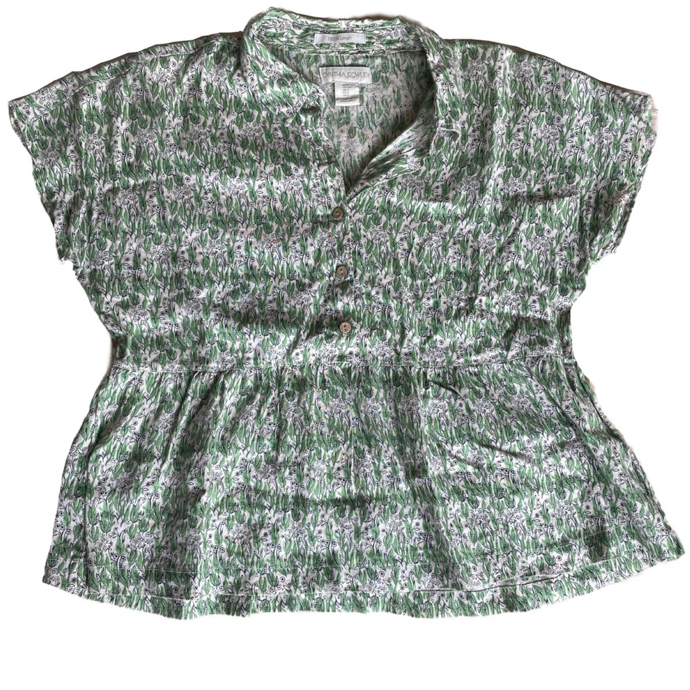 Cynthia Rowley - Green and White Floral Linen Top